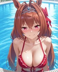 1girls ai_generated big_breasts breasts brown_hair cleavage daiwa_scarlet_(umamusume) female horse_ears horse_girl large_breasts long_hair red_eyes solo solo_focus umamusume umamusume_pretty_derby