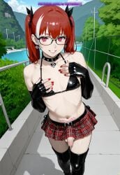 1boy ai_generated balls femboy glasses light-skinned_femboy meybekity otoko_no_ko penis precum precum_drip skirt solo trap yaoi