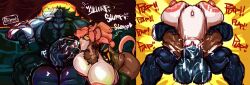 1boy 1girls black_body blowjob cow_girl female full_nelson hei_(kunai23) huge_ass huge_balls huge_cock male monkey muscular muscular_anthro muscular_male penis pumspread white_fur