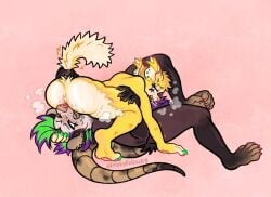 2025 69_position american_opossum anthro anthro_on_anthro anus bodily_fluids breath brown_body brown_fur crouching cunnilingus domestic_cat ear_piercing eyelashes face_in_ass felid feline felis female female/female friskyfeline69 fur hi_res krys_evensong_larcen looking_pleasured mammal marsupial mutual_cunnilingus noodle_(friskyfeline69) oral painted_claws panzie pawpads piercing pubes saliva saliva_string sex tail tail_grab vaginal_penetration virginia_opossum yellow_body yellow_fur