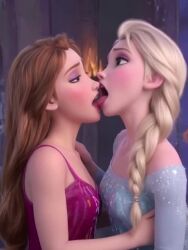 2girls accurate_art_style ai_generated anna_(frozen) disney disney_princess elsa_(frozen) female frozen_(film) incest kissing tagme video yuri