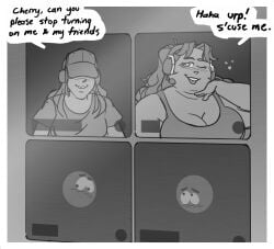 bbw breasts burping chatting cherry_(cyorck) chubby chubby_female cyorck headphones oc original original_character voice_chat yuri