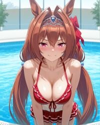 1girls ai_generated big_breasts breasts brown_hair cleavage daiwa_scarlet_(umamusume) female horse_ears horse_girl large_breasts long_hair red_eyes solo solo_focus umamusume umamusume_pretty_derby
