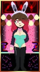 bete_noire betty_noire big_breasts black_thighhighs brown_hair bunny_ears_headband bunnysuit glitchtale long pixel pixel_(artwork) pixel_art red_eyes red_hair thighhighs undertale wearing_clothes z!betty zixy