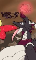 1boy 1boy1girl 1girls 2d anthro balls before_blowjob before_sex big_balls big_breasts big_butt black_body brain brain_control brainwashed brainwashing breasts bulge bulge_through_clothing dialogue dragon dragon_girl dragonmaid_sheou english_text erection faceless_male female ground guavagrunt huge_balls huge_breasts huge_cock hypnosis larger_female long_tongue male mind_control mostly_nude_male ojama_yellow penis red_underwear rock scalie scalie_female simple_background size_difference small_dom small_dom_big_sub smaller_male speech standing straight text tongue tongue_out yellow_body yu-gi-oh!