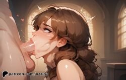 1boy 1girls absurd_res ai_generated blowjob brown_eyes brown_hair deepthroat fellatio female harry_potter hermione_granger hi_res highres hogwarts male naked naked_female nude nude_female on_knees ozziru patreon school_uniform schoolgirl self_upload straight uncensored witch witch_(harry_potter)