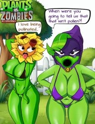 bikini cumshot flora_fauna green_shadow_(pvz) large_breasts monster_girl original plant plant_girl plant_humanoid plantie plants_vs_zombies pvz solar_flare_(pvz) sunflower_(pvz)