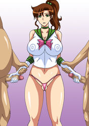 bishoujo_senshi_sailor_moon breasts brown_hair censored choker clothing dual_handjob elbow_gloves empty_eyes faceless_male fat_man female forced gloves green_eyes handjob hellhound_(artist) high_resolution human hypnosis large_breasts long_hair makoto_kino male mind_control multiple_males multiple_penises nipples panties penis ponytail sailor_jupiter sex straight threesome tied_hair