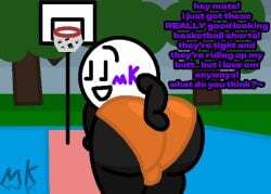 1boy 2025 alternate_version_at_source alternate_version_available ass ass ass_bigger_than_body ass_focus ball_bulge balls ballsack_outline basketball_court basketball_shorts big_ass big_butt boy butt_bigger_than_body facing_forward gay hand_on_butt huge_ass huge_butt looking_back male male_only marklimarko mk_ball_(marklimarko) object_shows shorts shortstack tagme talking_to_another tight_clothes tight_clothing tight_shorts