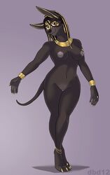 2012 anthro anubian_jackal black black_hair breasts canine claws dbd_(artist) dreadlocks egyptian female fur furry hair jackal long_hair looking_at_viewer nipples nude pinup pussy red_eyes solo thighs wide_hips