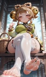 1girls aged_up ai_generated alternate_breast_size ass big_breasts brown_eyes brown_hair camellc feet female female_focus female_only foot_fetish foot_focus genshin_impact glistening large_ass large_breasts legs legwear lips nipples sweat sweaty teasing thick_thighs thighs toes yaoyao_(genshin_impact)