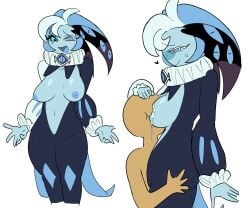blush breasts breasts breasts_out cookie_run genderswap_(mtf) heart jester rule_63 shadow_milk_cookie sucking_nipples