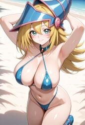 1girls ai_generated armpits arms arms_up bare_shoulders beach belly bikini blonde_hair blue_bikini blue_boots blue_hat blue_sky blush blush_stickers boots breasts brooch cameltoe cleavage collared_bikini dark_magician_girl dark_type day eyebrows eyelashes female female_focus gold gold_brooch green_eyes hat highres huge_breasts konami legs light-skinned_female light_skin lips long_arms long_eyelashes long_hair long_legs luka45 magic_user magical_girl magician magician_hat monster_girl navel nose ocean one_arm_behind_head pink_brooch pink_lips pink_trim pose rose_gold sand shiny shiny_bikini shiny_breasts shiny_clothes shiny_hair shiny_skin shiny_thighs shonen_jump sideboob sky smile spellcaster spellcaster_type thick_eyelashes thick_thighs thighs very_long_hair water wide_hips witch witch_hat yu-gi-oh! yu-gi-oh!_duel_monsters
