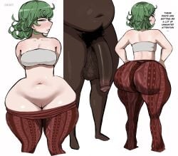 1boy 1girls ass ass_bigger_than_head balls behind_view big_ass big_balls big_butt big_penis bottom_heavy bubble_butt clothing curvaceous curvy curvy_figure dark-skinned_male dialogue english_text female flaccid flare_pants flat_chest forbidden_pants fully_clothed green_eyes green_hair hairy_balls huge_ass huge_balls huge_cock imminent_sex khalarts long_penis looking_back male mostly_nude nude one-punch_man pants_down penis pubic_hair pussy shaved_pussy tatsumaki text thick_thighs unseen_male_face voluptuous voluptuous_female white_hair wide_hips