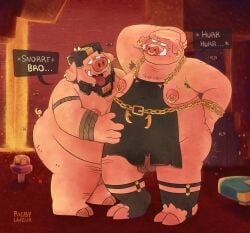 a_minecraft_movie anthro apron apron_only armor armpit_fetish armpit_hair arthropod balls bodily_fluids body_hair clothing detailed_background digital_media_(artwork) domestic_pig duo ear_piercing english_text fly_(animal) footwear general_chungus genitals gold_(metal) headgear helmet hi_res insects male male/male mammal microsoft minecraft mojang moobs musk musk_clouds nipple_piercing nipples nude open_mouth open_smile overweight overweight_male penis piercing piglin rigbylaveur smile smiling_at_another smiling_at_partner sniffing socks speech_bubble suid suine sus_(pig) sweat sweatdrop text tongue tongue_out tusks xbox_game_studios
