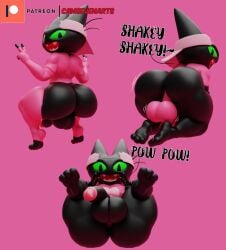 2023 3_toes 3d_(artwork) 5_fingers anthro anus armwear ass backsack ball_bulge balls big_butt black_body black_fur bulge camseven cartoon_network circumcised clothing crouching dialogue digital_media_(artwork) domestic_cat english_description erection exclamation_point fangs feet felid feline felis fingers front_view fur genitals gesture green_eyes hand_gesture hat headgear headwear hi_res humanoid_genitalia humanoid_penis legwear looking_back male mammal mao_mao:_heroes_of_pure_heart open_mouth penis pink_anus pink_armwear pink_background pink_clothing pink_headwear pink_legwear pink_shirt pink_thong pink_topwear pink_underwear rear_view sharp_teeth sheriff_mao_mao_mao shirt simple_background sketch_page smile solo teeth thick_thighs thong tiptoes toes topwear underwear v_sign visor_cap