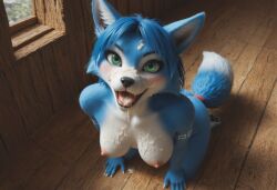 ai_generated anthro anthro_on_human anthropomorphic beautiful bedroom big_breasts breasts breeding_request cum_in_mouth cum_inside cum_on_breasts cum_on_face cumshot female fluffy_tail fox fur furry furry_female furry_only green_eyes in_heat inviting_to_sex krystal krystal_(star_fox) looking_at_viewer on_knees seductive seductive_look seductive_smile sexy sexy_body sexy_pose tits_out wet_pussy