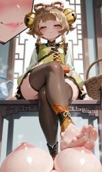 1girls aged_up ai_generated alternate_breast_size ass big_breasts brown_eyes brown_hair camellc feet female female_focus female_only foot_fetish foot_focus genshin_impact glistening large_ass large_breasts legs legwear lips nipples sweat sweaty teasing thick_thighs thighs toes yaoyao_(genshin_impact)