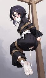 ai_generated bleach cum_in_pussy female femsub gagged kuchiki_rukia suspension tied_up torn_clothing white_socks