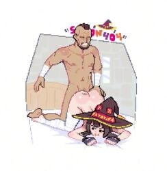 1boy 1girls all_fours animated ass_grab clutching_sheets face_down_ass_up female fucked_silly kono_subarashii_sekai_ni_shukufuku_wo! male megumin mp4 musi_cassie nude pixel_animation pixel_art rubyredva sim0n404 sound tagme top-down_bottom-up video witch_hat