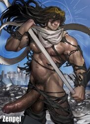 1boy abs aizawa_shouta bara bara_tiddies bara_tits barazoku beard beard_stubble biceps big_ass big_balls big_butt big_penis black_hair boku_no_hero_academia boner chest_hair chest_tuft detailed_background digital_media_(artwork) dilf eraserhead erection foreskin foreskin_folds gay genital_fluids genitals hairy hairy_male hi_res highres huge_cock long_hair male_only muscular muscular_male my_hero_academia naked naked_male nipples nude_male pecs precum precum_drip precum_string pubes pubic_hair red_eyes ripped_clothing ripped_pants shouta_aizawa solo solo_focus solo_male thick_penis uncircumcised uncut veiny_muscles veiny_penis zenpei zenpei4