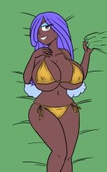 big_breasts bikini bikini_bottom bikini_top breasts commission commission_art dreadlocks ebony fludtide gold golden_bikini gp_spices nairod_(dorianbaeza3) oc on_bed original original_art original_artwork original_character pulling_sheets sfw water waterbender waterbending
