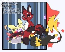 anthro attribute_theft black_penis cuckold eeveelution furgonomics furry-specific_piercing generation_1_pokemon generation_6_pokemon generation_8_pokemon genitals group hi_res humiliation knot knotted_penis lipe_(character) male male/male negachu nickit nintendo penis piercing pokemon pokemon_(species) raichu size_difference size_play size_shaming size_theft sylveon tail tail_piercing trio twinkletwilight