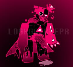 annihilation_(forsaken) blixer_(jsab) blush bodily_fluids cape clothing crown cum cum_drip cum_pool dripping erection flared_penis forsaken_(roblox) genital_fluids genitals glitch headgear hi_res humanoid hybrid_genitalia john_doe_(forsaken) john_doe_(roblox) just_shapes_and_beats knot logkgaykeepr looking_at_viewer male penile_spines penis roblox robloxian shapes smug_grin solo vein veiny_knot
