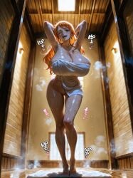ai_generated aiegg big_ass big_breasts female female_only nami_(one_piece) one_piece onsen orange_hair sole_female towel