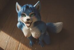 ai_generated anthro anthro_on_human anthropomorphic beautiful bedroom big_breasts breasts breeding_request cum_in_mouth cum_inside cum_on_breasts cum_on_face cumshot female fluffy_tail fox fur furry furry_female furry_only green_eyes in_heat inviting_to_sex krystal krystal_(star_fox) looking_at_viewer on_knees seductive seductive_look seductive_smile sexy sexy_body sexy_pose tits_out wet_pussy