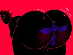 avian avian_humanoid bara beefy_demon_acc big_ass bird corviknight demon ethan_(beefy_demon_acc) facesitting gay hearts_around_head looking_at_another looking_back looking_pleasured micro_on_ass muscular muscular_male original_characters pokemon_(species) trapped_in_butt wobble wobbling wobbling_ass