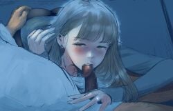 aino bangs blowjob brown_hair cheating netorare oral oral_sex ring_(jewelry)