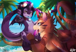 anthro avian beach cum cum_on_face dragon fellatio glowing gryphon oral penis rudragon seaside tree zudragon