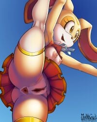 2025 absurd_res anthro anus ass bottomless bottomwear breasts clothed clothing cream_the_rabbit female feral genitals gradient_background hi_res lagomorph legwear leporid mammal mightycock_(artist) nipples nude open_mouth pussy rabbit raised_leg sega simple_background skirt smile solo sonic_the_hedgehog_(series) spread_legs spreading thigh_highs upskirt