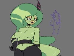 1_horn aaaaaron122 bedroom_eyes blue_eyes breasts digital_drawing_(artwork) digital_media_(artwork) duo eyeshadow featureless_breasts female green_body green_hair green_skin grey_background hair hand_on_hip hi_res horn horned_humanoid humanoid lips long_hair makeup male narrowed_eyes open_mouth seductive sega simple_background sonic_(series) sonic_the_hedgehog sonic_the_hedgehog_(series) the_deadly_six thick_lips wavy_hair wide_hips yellow_eyeshadow yellow_lips zeena zeti