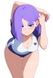 ai_generated at background breasts clothed clothing duolingo emo female fingernails focus fully girl hair hips human light light-skinned lily_(duolingo) looking medium only purple skin slim small smartphone solo teasing thin viewer waist white wide