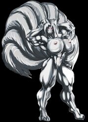 abs anthro b9tribeca biceps big_breasts breasts canine extreme_muscles female flexing fox fur furry kitsune multiple_tails muscles muscular_female nipples nude pose pussy solo