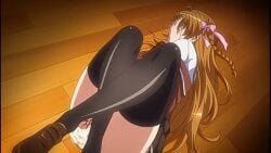10s 2010s 2013 2d animated black_thighhighs brown_hair brown_shoes covering_face female hentai kobishima_urumi long_hair pussy_juice ryou_seibai_gakuen_bishoujo_seisai_hiroku school_uniform schoolgirl screencap screenshot screenshot_edit shoes skirt suzuki_mirano thick_thighs thighhighs touching_own_face