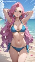 1girls ai_generated beach bikini cute female gloriousevolution34 k/da_all_out_series league_of_legends league_of_legends:_wild_rift light-skinned_female light_skin long_hair medium_breasts pink_hair riot_games seductive seraphine_(league_of_legends) solo solo_female solo_focus video_games