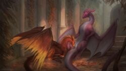 anus black_claws claws cunnilingus dragon duo erection female feral fur genitals grey_claws hi_res horn jadedragoness male male/female mane membrane_(anatomy) mythological_creature mythological_scalie mythology oral orange_body orange_fur orange_mane pink_anus pink_body pink_horn pink_pussy pink_scales pussy red_body red_fur scales scalie sex vaginal_penetration white_body white_membrane white_scales