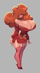 1female 1girls bare_shoulders bigdad breasts_bigger_than_head cleavage cleavage_overflow female female_only huge_breasts orange_hair png powerpuff_girls red_hair redhead sara_bellum solo solo_female tagme twitter_link