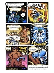 animal_crossing anthro balls bayou_beaver big_balls comic condom condom_transformation dialogue duo filled_condom genitals hi_res huge_balls hyper hyper_balls hyper_genitalia inanimate_transformation living_condom male male/male masturbation nintendo penis sexual_barrier_device speech_bubble tom_nook_(animal_crossing) transformation