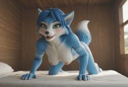ai_generated anthro anthro_on_human anthropomorphic beautiful bedroom big_breasts breasts breeding_request female fluffy_tail fox fur furry furry_female furry_only green_eyes in_heat inviting_to_sex krystal krystal_(star_fox) looking_at_viewer seductive seductive_look seductive_smile sexy sexy_body sexy_pose tits_out wet_pussy