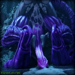 absurd_res alien alien_(franchise) anthro big_penis black_body black_penis black_skin bodily_fluids collar cum cum_inside cum_on_ground cum_while_penetrated duo feet foot_fetish foot_play footjob footjob_while_penetrating genital_fluids genitals hi_res larger_male long_penis male male/male penetration penis purple_body purple_penis purple_skin sex sharp_tail size_difference small_dom_big_sub smaller_male snakehead404 thekidxeno x3no xenomorph