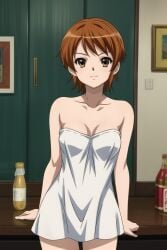 1girls :3 ai ai_generated black_eyebrows breasts brown_eyes dress female female_focus female_only looking_at_viewer nami_(classic) nami_(one_piece) one_piece orange_hair pre_timeskip quinzo11 self_upload short_hair shounen_jump small_breasts standing standing_female suzumiya_haruhi_no_yuuutsu_art_style toei_animation white_dress