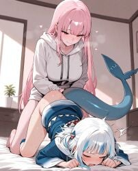 ai_generated bare_thighs big_ass big_breasts big_butt blush breasts closed_eyes fat_ass female female_masturbation female_orgasm fingering gawr_gura hololive hololive_english hololive_myth huge_breasts huge_thighs jackson_dexter large_breasts light-skinned_female light_skin long_hair mori_calliope multicolored_hair open_mouth pink_hair red_eyes shark_tail sharp_teeth squatting sweat sweatdrop thick_body thick_female thick_thighs thighs virtual_youtuber voluptuous voluptuous_female white_hair yuri