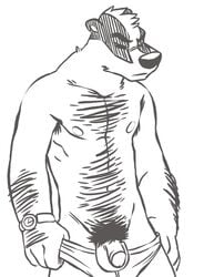 armpit_hair badger balls chest_hair fur hairy hairy_arms male male_only mammal mustelid nipples penis pubic_hair solo underwear vasuki