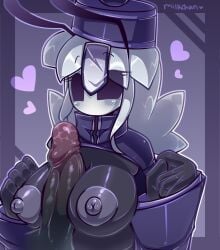 big_breasts big_cock big_penis breast_play breasts cock dark-skinned_female dark-skinned_male dark_penis dark_skin fan_character female hollow_knight interracial male male/female miilkchan no_mouth penis titjob