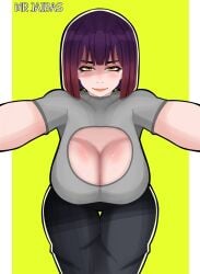 big_breasts big_breasts big_thighs big_titties clothing curvaceous curvaceous_female curvaceous_figure curvy curvy_figure curvy_hips female female_focus female_only looking_at_viewer mr_jaibas multicolored_hair original original_character short_hair yellow_eyes