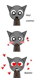 blowjob brown_dick comic cum_in_mouth edited edited_image edited_official_artwork freckles gametoons gray_(sprunki) heart-shaped_pupils hearts_around_head incredibox_mod looking_at_penis looking_at_viewer sprunki sucking_tip text